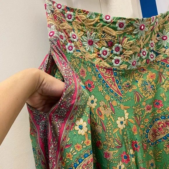 SILK Floral Green Wide Leg Pants - Picture 8 of 13